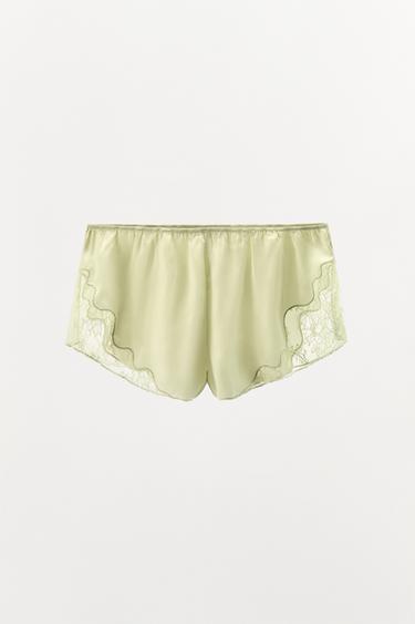 DESSOUS-SHORTS MIT MATERIALKOMBINATION - Hellgrün von Zara