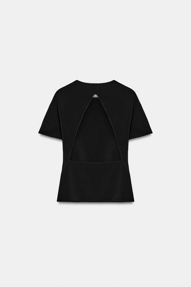 CUT-OUT SHORT SLEEVE TOP - Black by Zara - Image 4