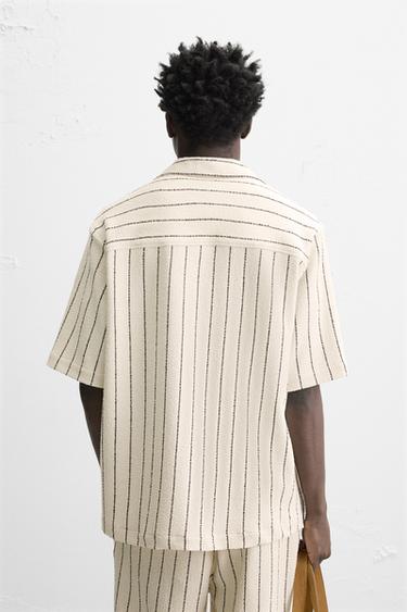 TOWELLING TEXTURED STRIPE SHIRT - Ecru / Navy by Zara - Image 2