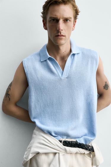 TEXTURED KNIT VEST - Light sky blue by Zara - Image 4