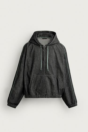 HOODED DENIM JACKET - Black by Zara
