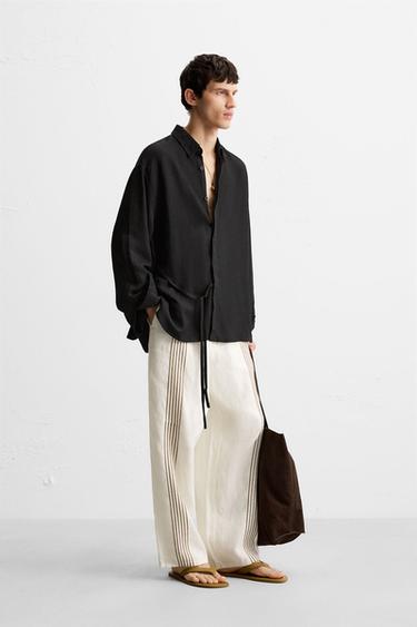 CHEMISE VISCOE - LIN À LACETS - Noir de Zara - Image 3