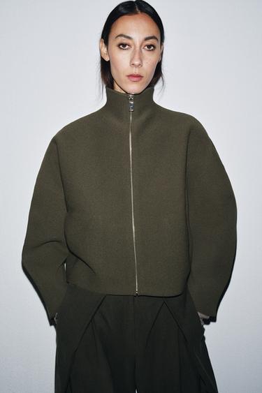 BLOUSON EN MAILLE ZIPPÉ - Kaki foncé de Zara - Image 1