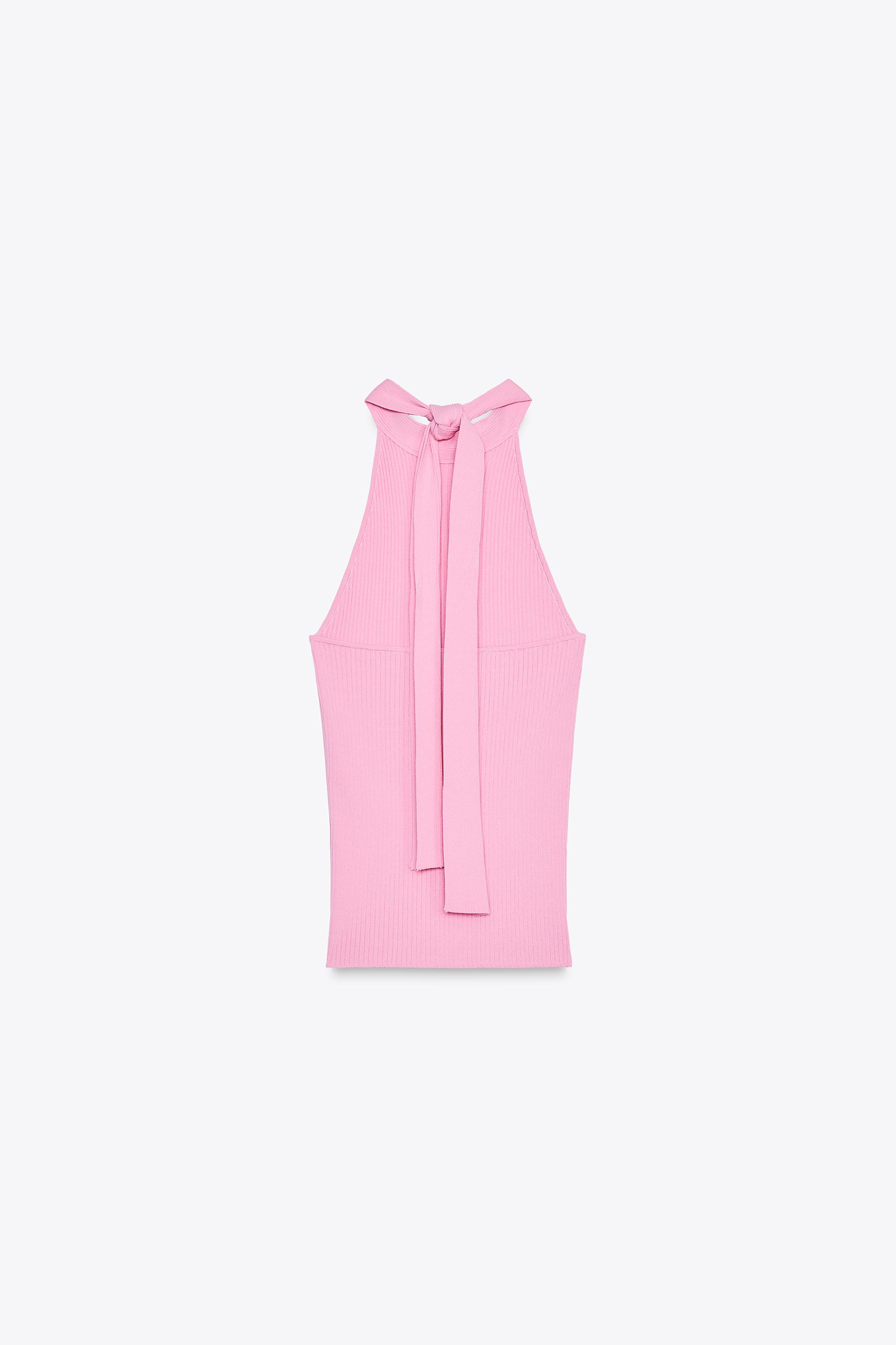 TIED KNIT HALTER TOP - Pink | ZARA United States