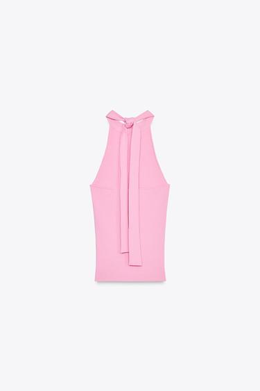 TOP HALTER EN MAILLE AVEC NŒUD - Rose de Zara - Image 5