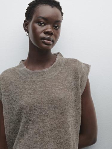 Zara Sleeveless wool blend matching T-shirt - Gray / Beige