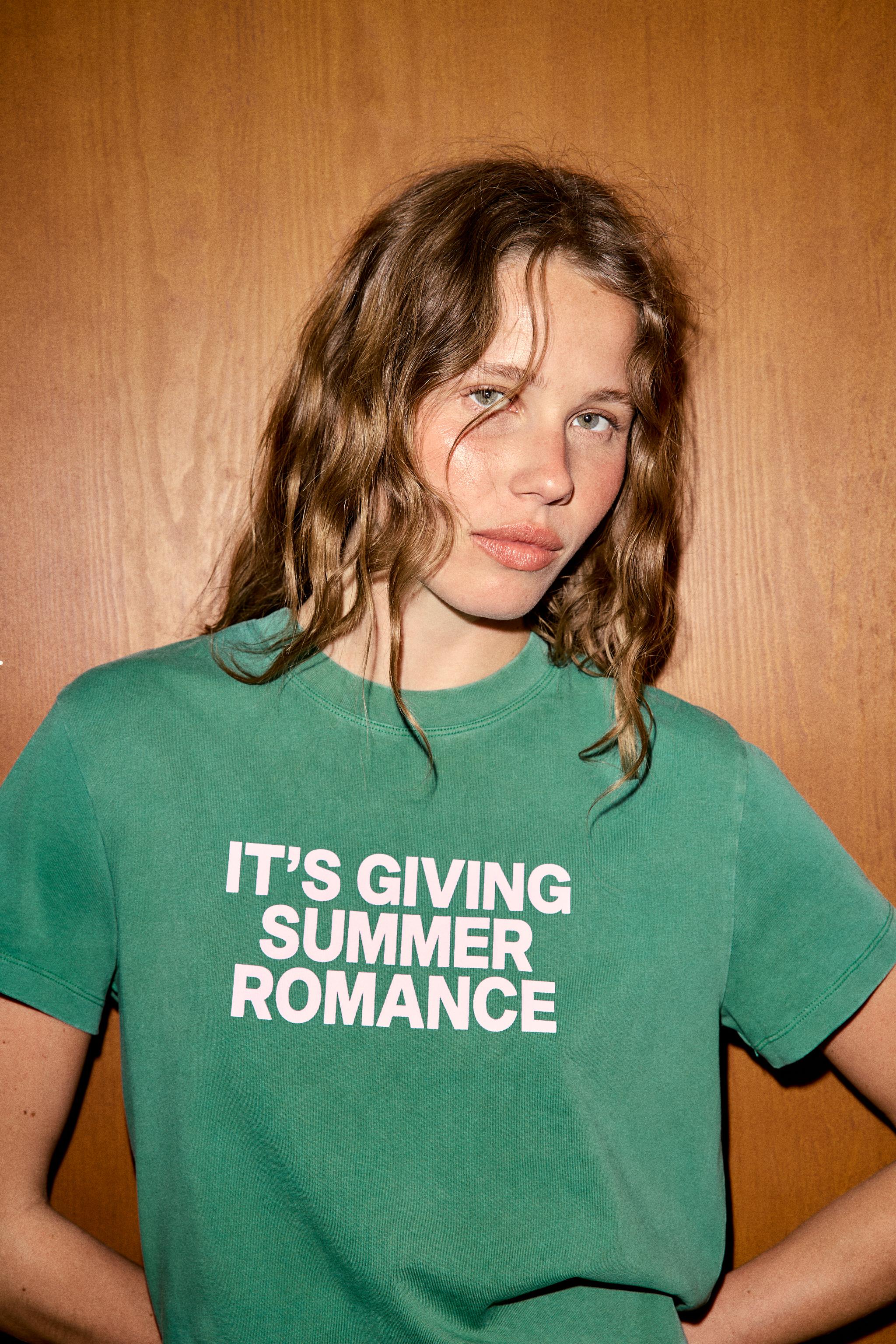 WASHED EFFECT TEXT T-SHIRT - Green | ZARA United States