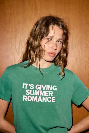 FADED EFFECT SLOGAN T-SHIRT - Green by Zara