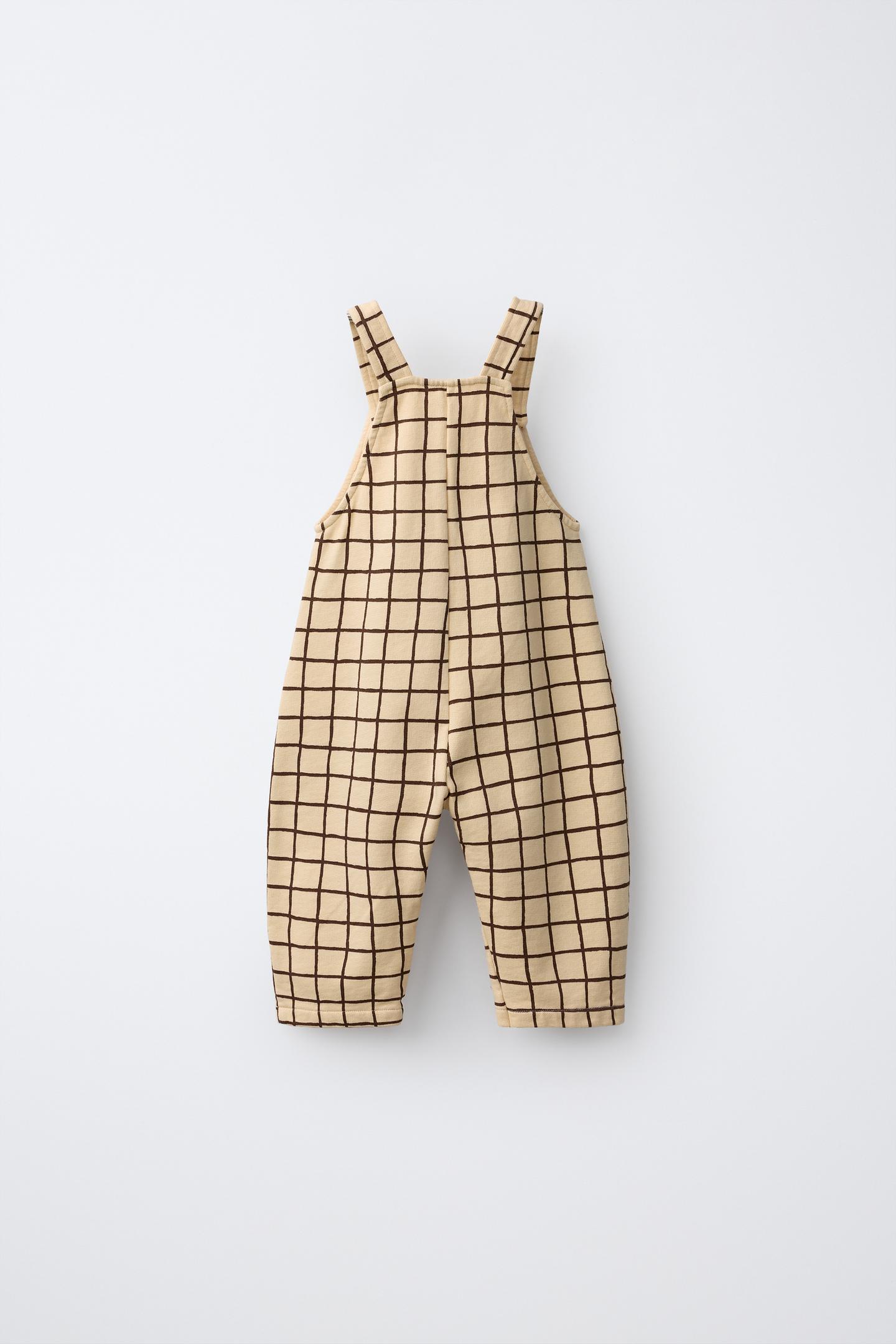 Детский комбинезон Zara Plaid Embroidered Fleece Overalls, цвет: Ванильный — фото 2