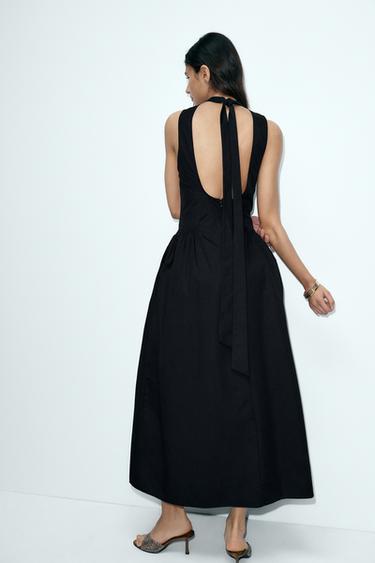 ROBE MI-LONGUE GABARDINE NŒUD - Noir de Zara