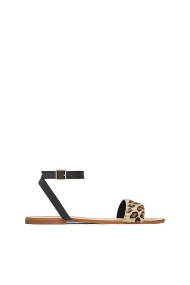 FLAT LEATHER SANDALS WITH LEOPARD PRINT STRAP