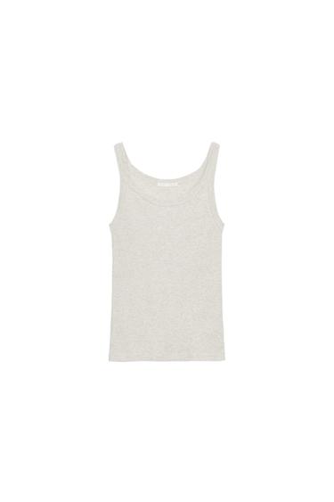 RIBBED COTTON VEST TOP - Beige marl by Zara