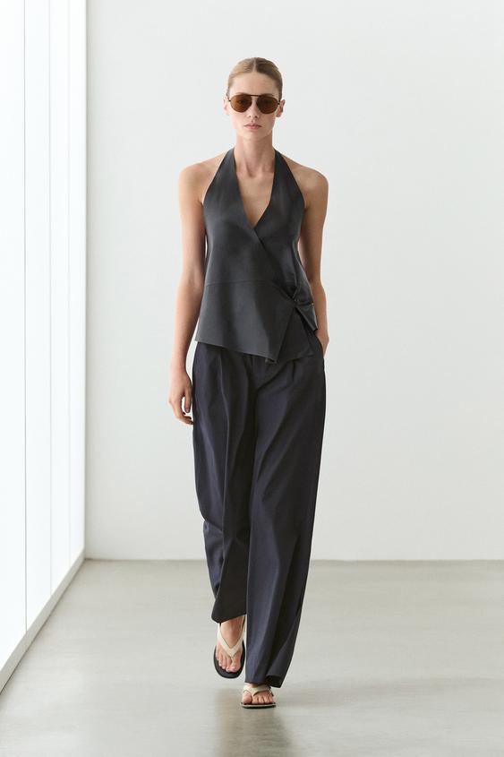 Cotton blend wide-leg pleated trousers from Zara - $130