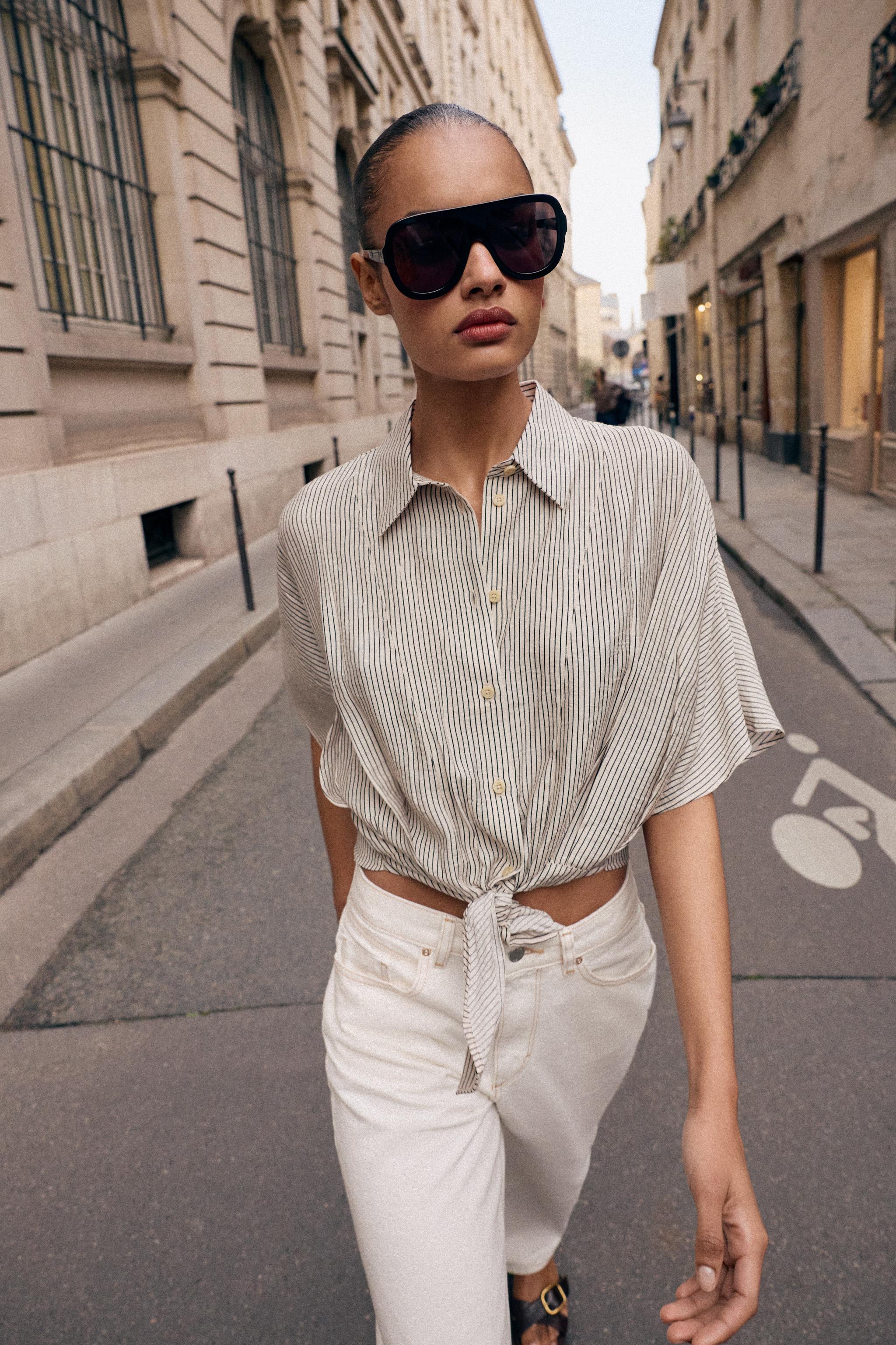Женские рубашки Zara SHORT SLEEVE KNOTTED SHIRT — фото 3