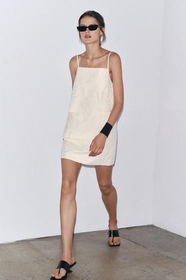 EMBROIDERED LINEN BLEND DRESS ZW COLLECTION - White by Zara