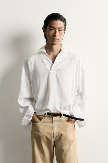 Zara 條紋提花休閒版 Polo 衫 - 白色