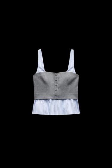 TOP COMBINADO RAYAS POPELÍN - Gris vigoré de Zara - Imagen 0