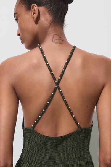 ROBE HALTER BRETELLES FANTAISIE - Kaki de Zara - Image 4