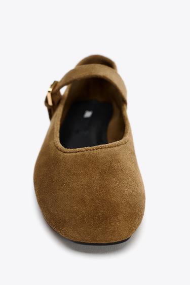 SPLIT SUEDE BALLERINAS - Dark tan by Zara - Image 6