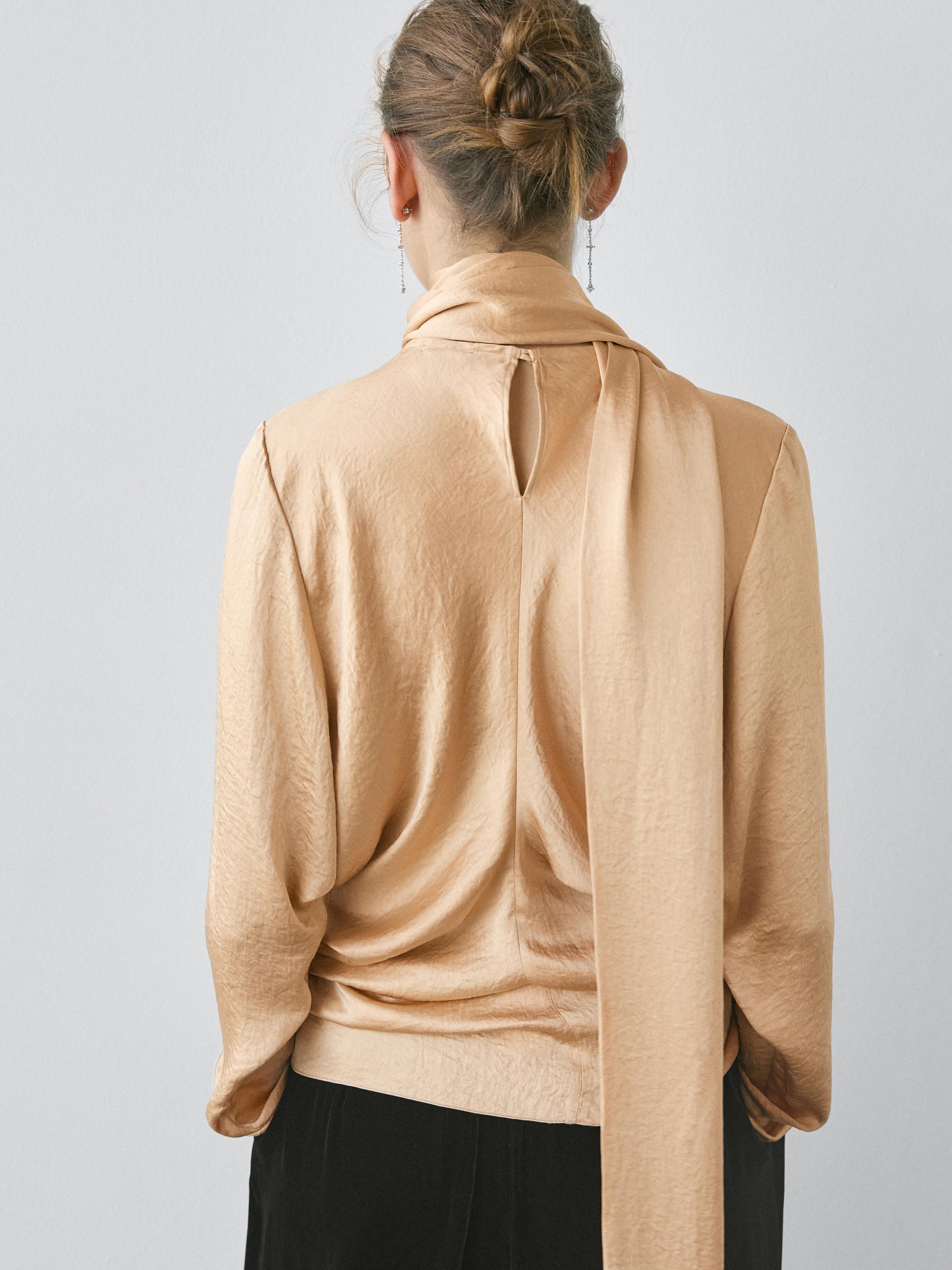 Flowing satin blouse with tie detail - STUDIO