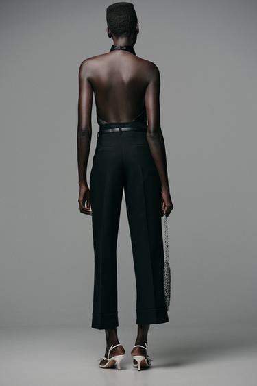 PANTALON BAS AVEC REVERS ET CEINTURE - Noir de Zara - Image 4