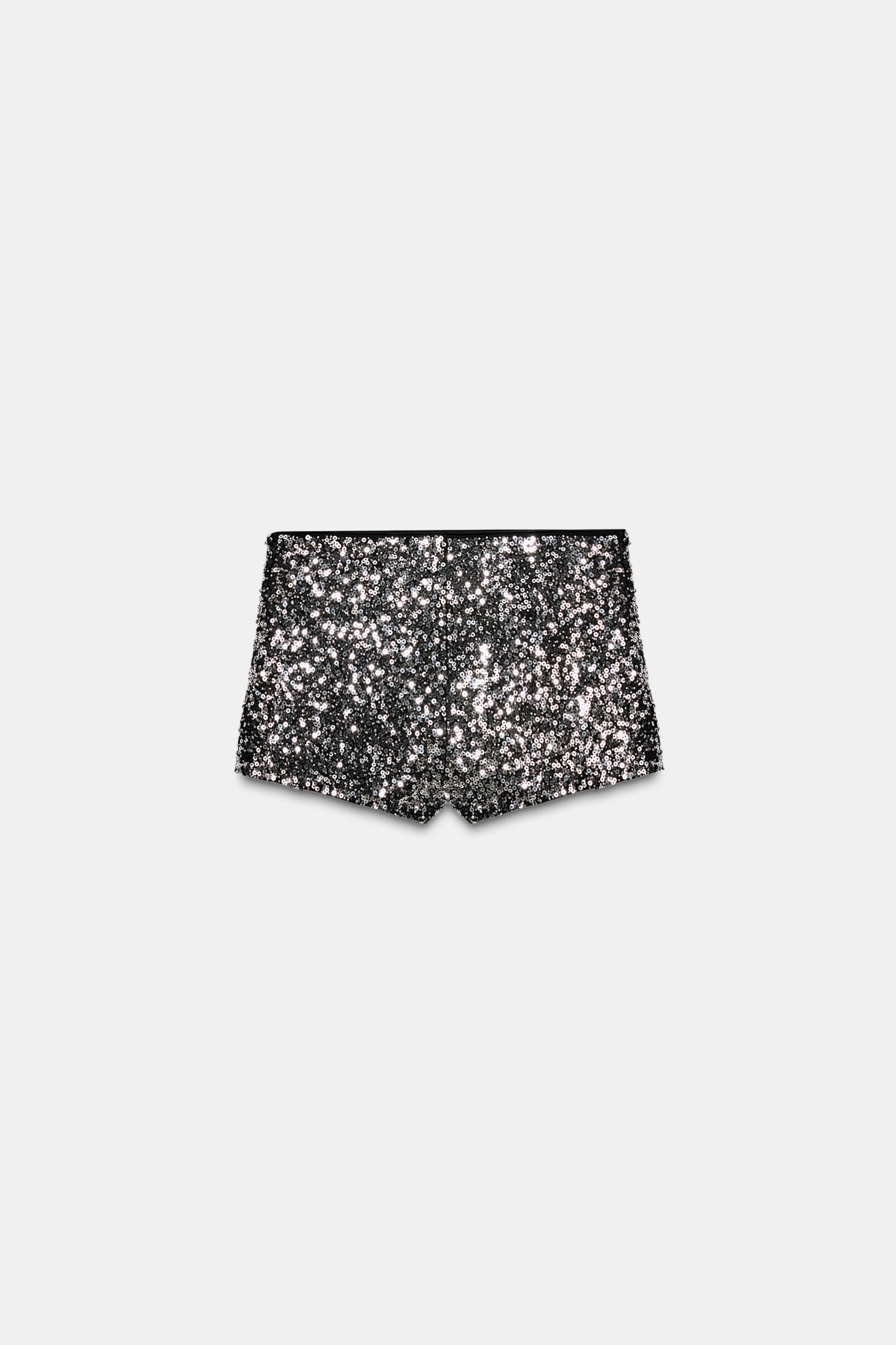 MINI SEQUIN SHORTS - Silver | ZARA South Africa