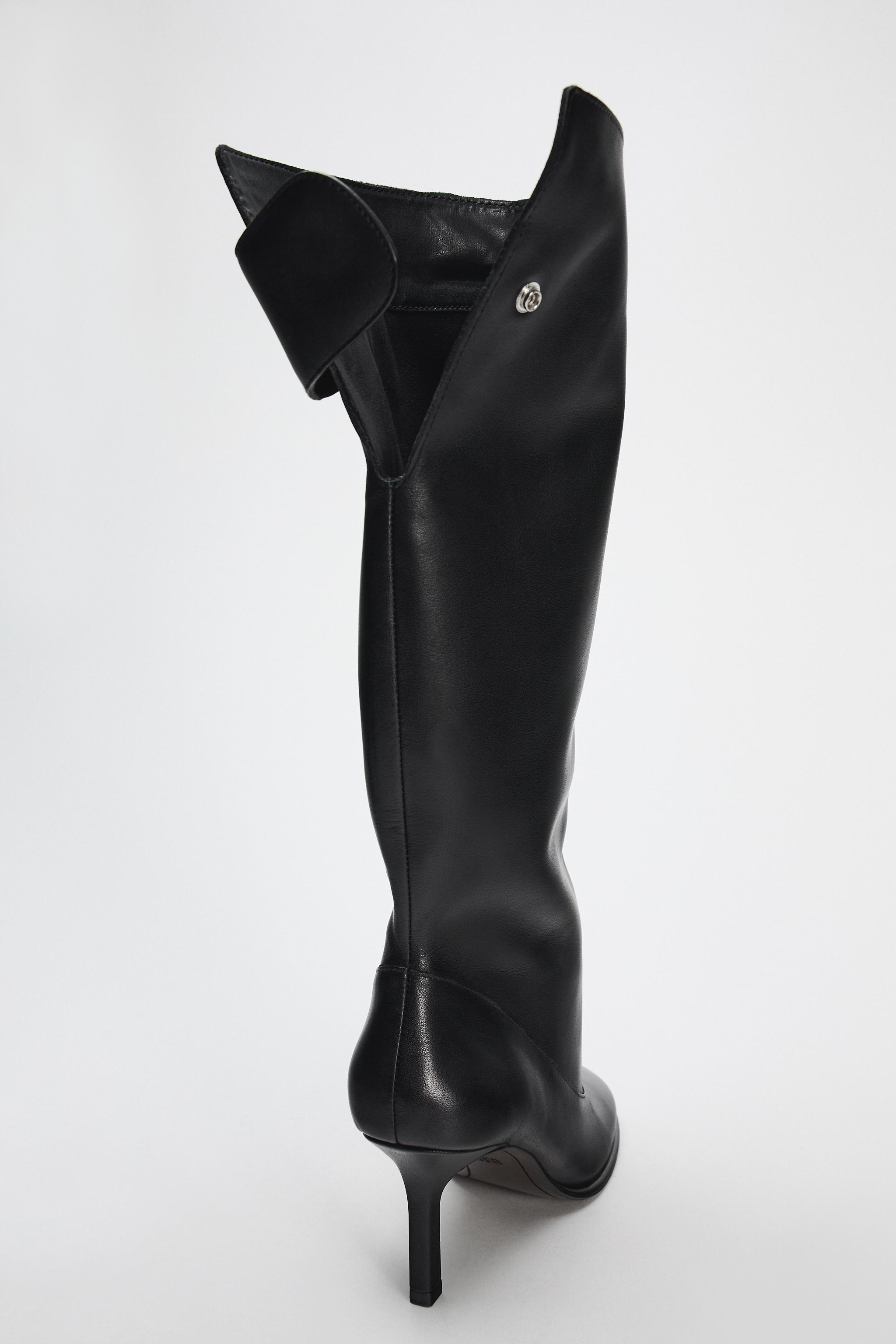 LEATHER WIDE LEG BOOTS - Black | ZARA United Kingdom