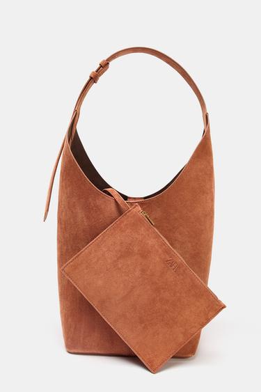 SAC MAXI SEAU EN CUIR SUÉDÉ AVEC DÉTAIL D'ANSE - Orange de Zara - Image 4