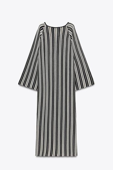 STRIPED KNIT DRESS WITH LINEN - Ecru / Black by Zara - Image 8