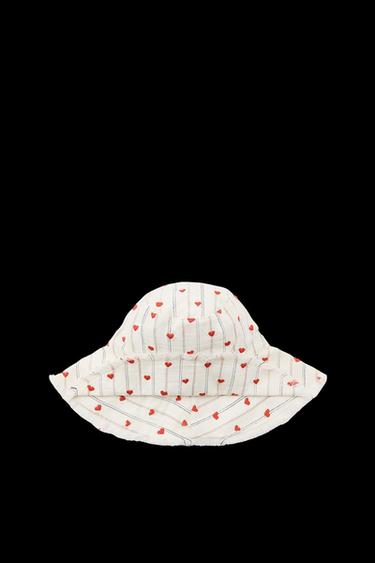 Zara STRIPED HEART EMBROIDERED BUCKET HAT - Ecru - Image 0