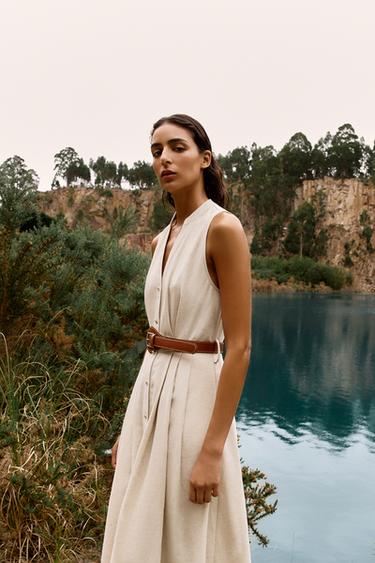 ROBE MIDI AVEC CEINTURE EN LIN - Beige clair de Zara - Image 5