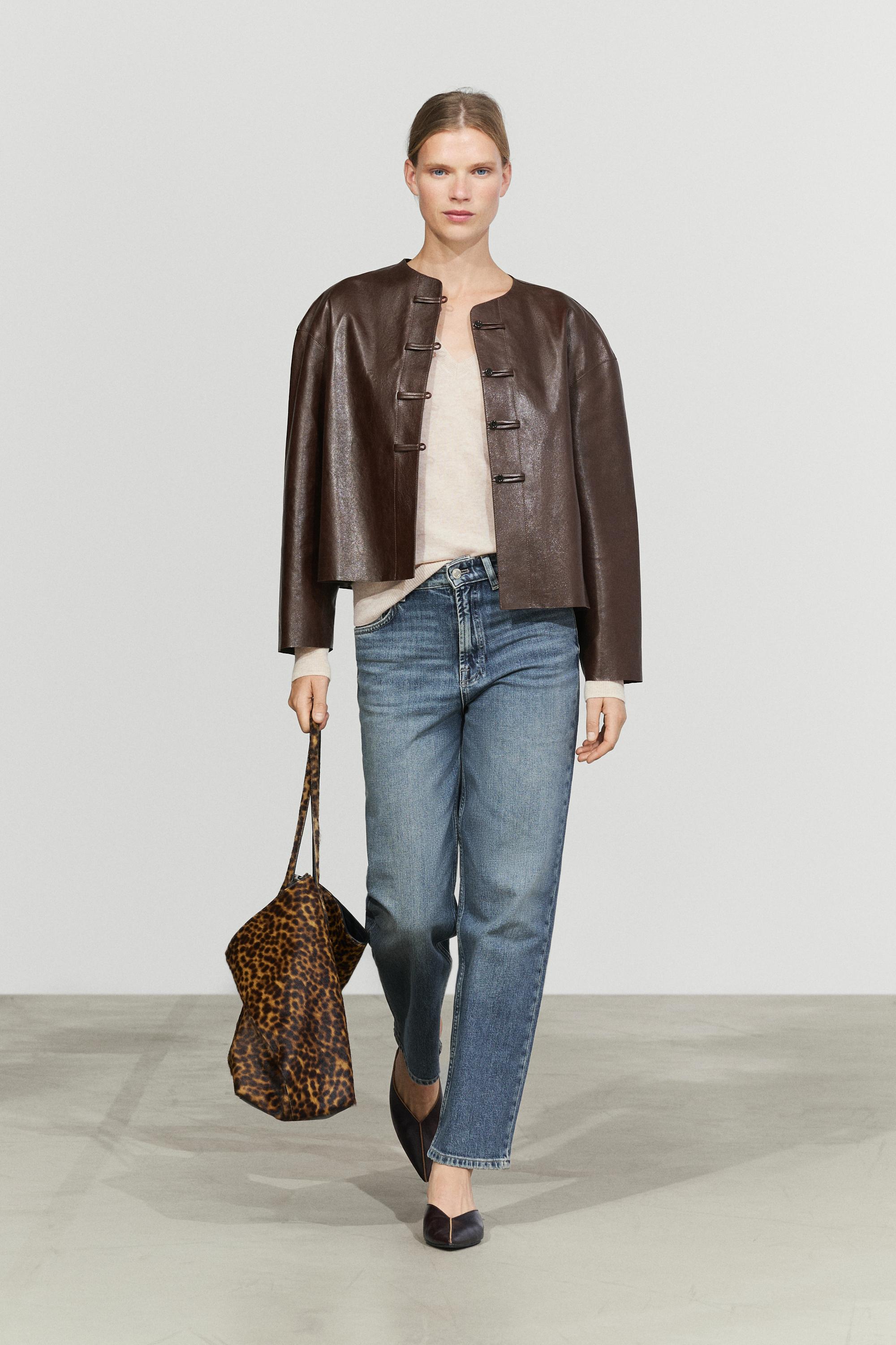 Nappa leather toggle jacket — Brown