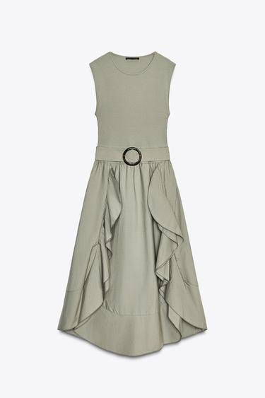 CONTRAST BELTED DRESS - Khaki by Zara - Image 5