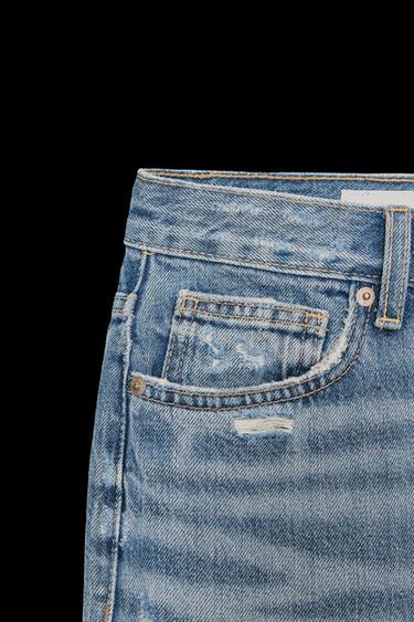 Zara TRF MID-RISE RIPPED STRAIGHT JEANS - Blue