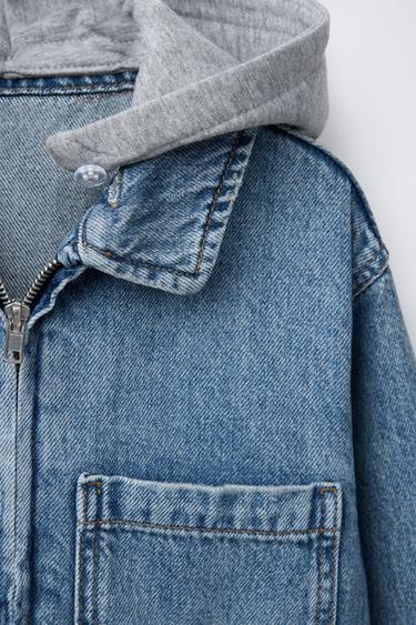 DENIM OVERSHIRT WITH DETACHABLE HOOD - Mid-blue by Zara - Image 3