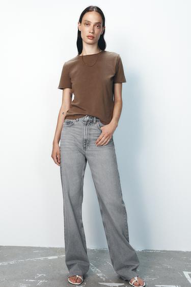 JEANS TRF WIDE LEG TIRO ALTO FULL LENGTH - Gris de Zara