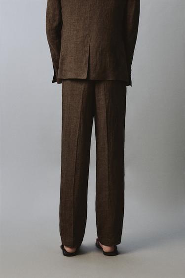 PANTALON DE COSTUME REGULAR FIT 100 % LIN - Marron foncé de Zara - Image 2