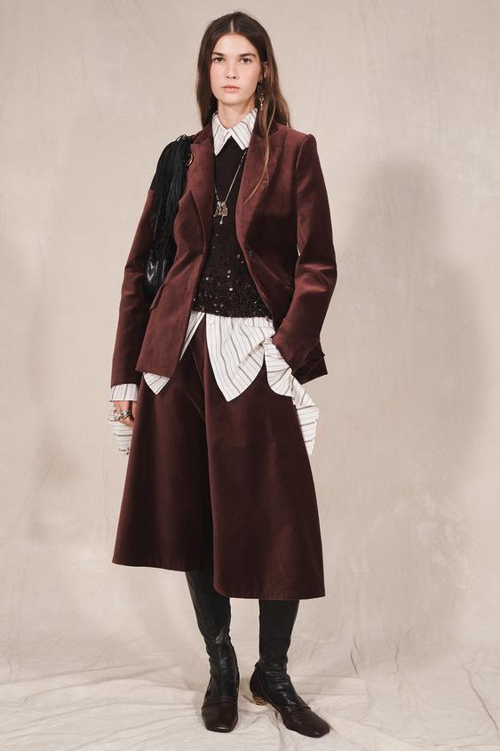 LIMITED EDITION VELVET WIDE-LEG BERMUDA SHORTS - Burgundy by Zara - Image 0