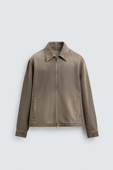 ДЖИНСОВАЯ КУРТКА REGULAR FIT НА МОЛНИИ — СЕРОВАТО-КОРИЧНЕВЫЙ от Zara