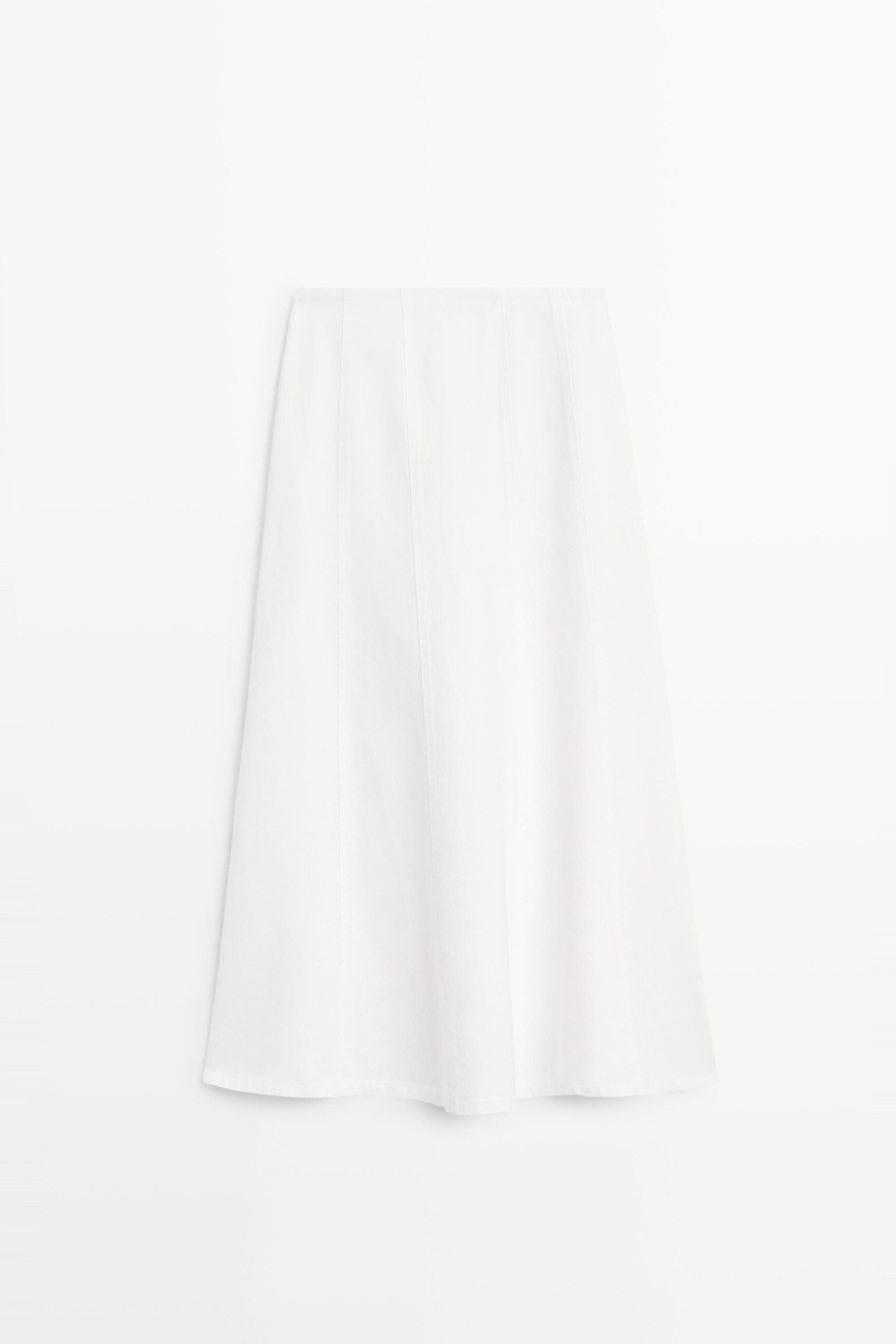 100% linen denim-effect midi skirt