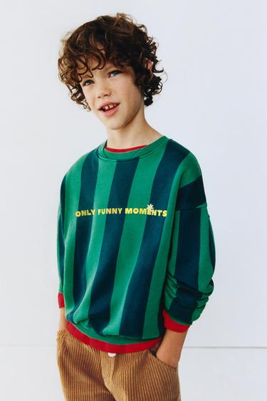 STRIPED SLOGAN SWEATSHIRT - Green by Zara
