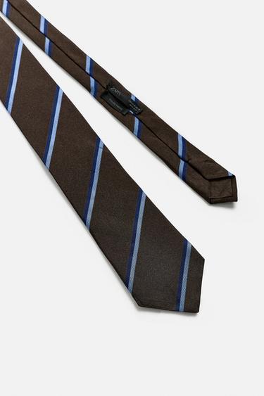 100% SILK STRIPED TIE - Navy blue by Zara - Image 4