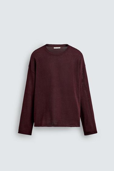 TEXTURED TURN-UP TRIM SWEATER - Burgundy by Zara