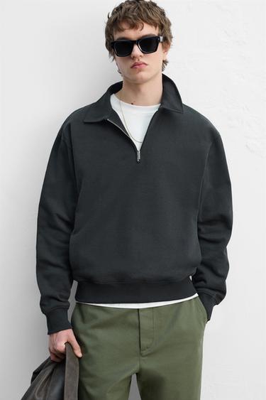 POLO SWEATSHIRT WITH ZIP - Charcoal by Zara