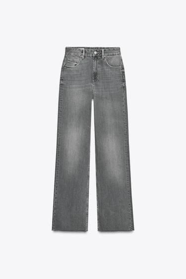Zara TRF HIGH WAIST WIDE LEG FULL LENGTH JEANS - Anthracite grey