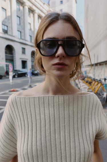 TOP AVEC LAINE ASYMÉTRIQUE CEINTURE - Gris clair de Zara - Image 4