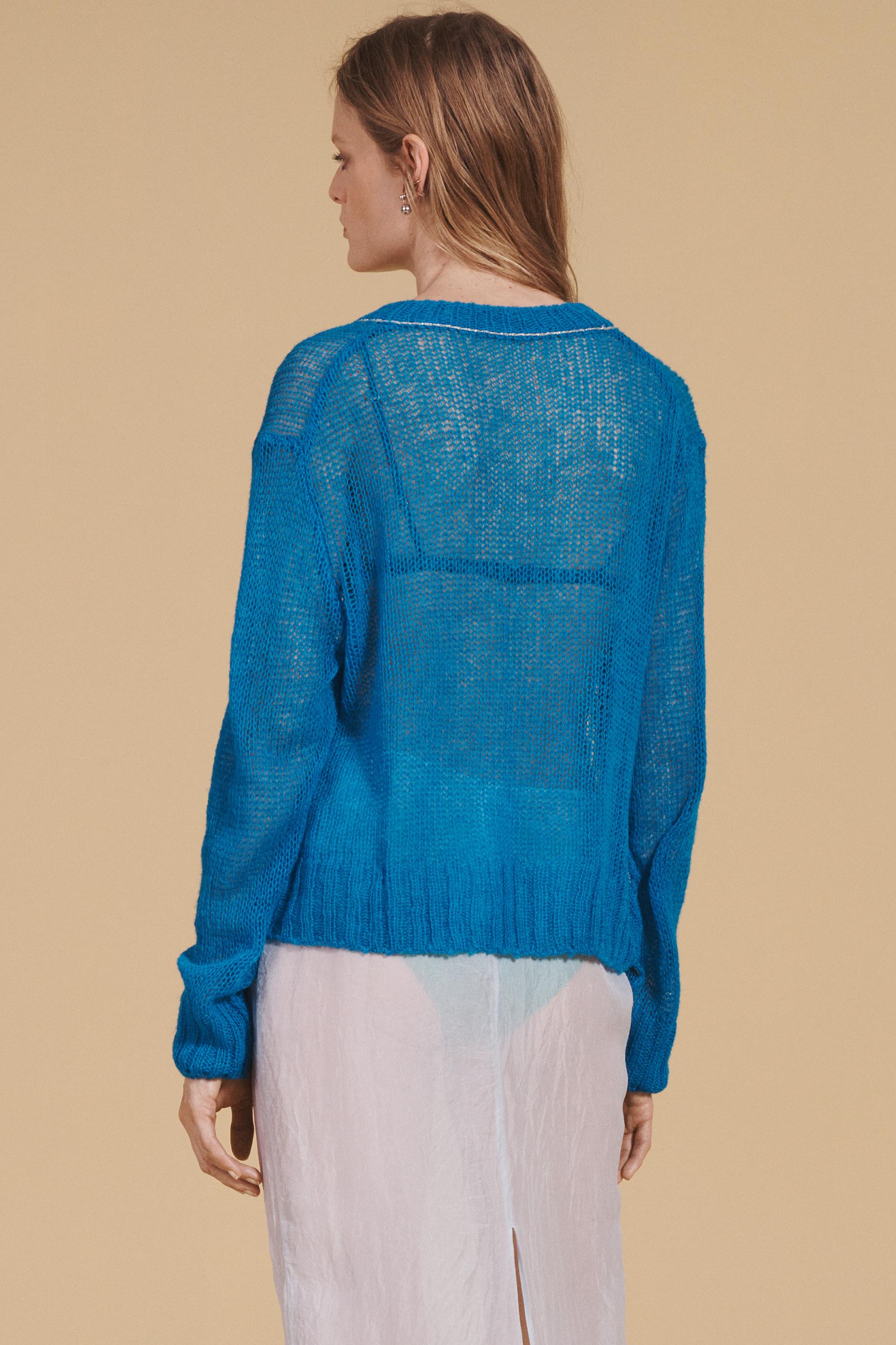 WOOL BLEND OPENWORK KNIT SWEATER LIMITED EDITION - Blue