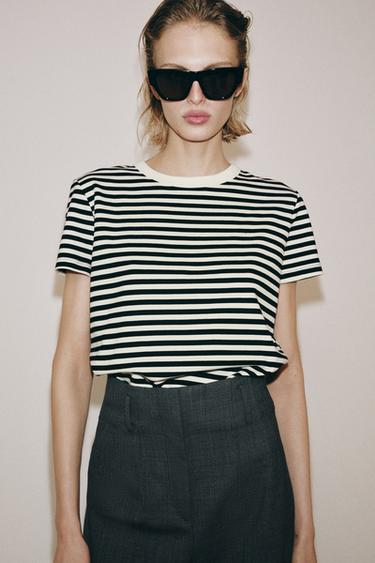 T-SHIRT INTERLOCK MANCHES COURTES - rayures de Zara - Image 4