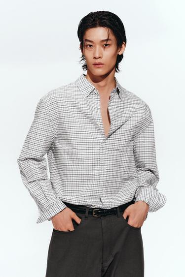 Zara 休閒版格紋襯衫 - 天藍色