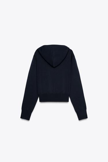 GILET EN MAILLE UNIE À CAPUCHE - Bleu de Zara - Image 5
